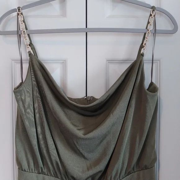 Jason Wu Emmett Cowl Neck Jumpsuit with Jewel Straps Olive M - Picture 4 of 12